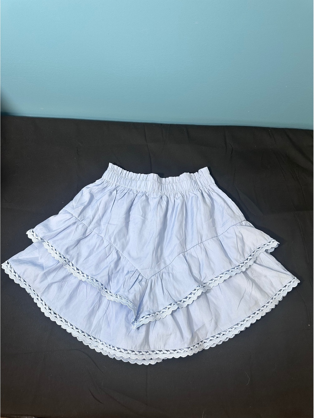 Light Blue Viscose Skort with Crochet Trim, Size XS